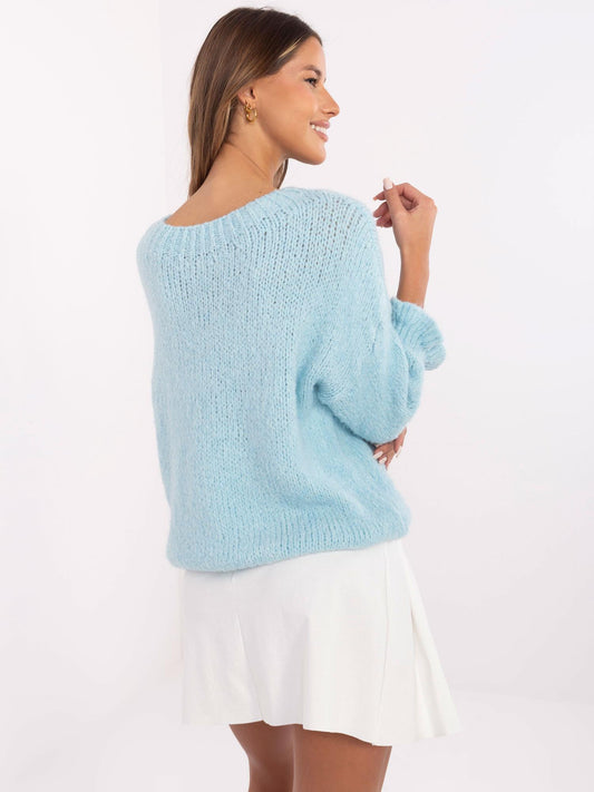 Jasnoniebieski damski sweter oversize z wełną