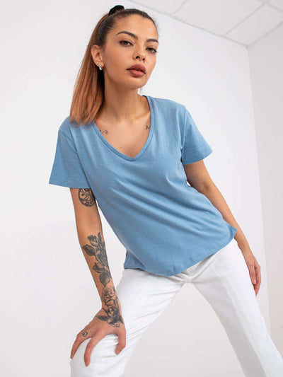 MAYFLIES Jasnoniebieski t-shirt damski jednokolorowy