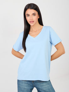 RUE PARIS Jasnoniebieski t-shirt basic z bawełny
