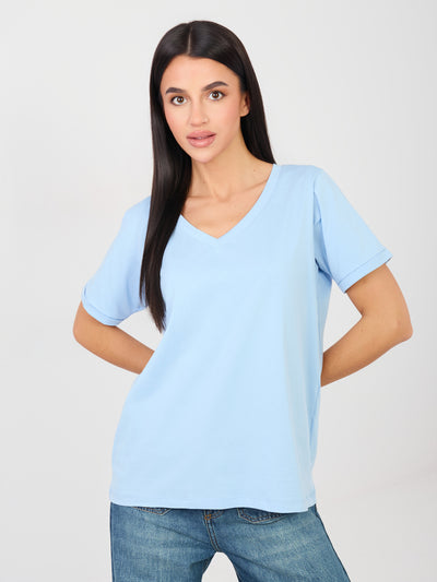 RUE PARIS Jasnoniebieski t-shirt basic z bawełny