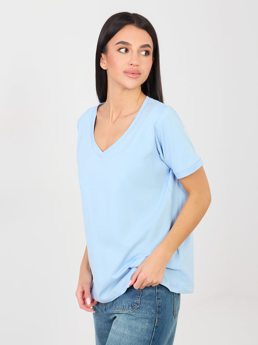 RUE PARIS Jasnoniebieski t-shirt basic z bawełny