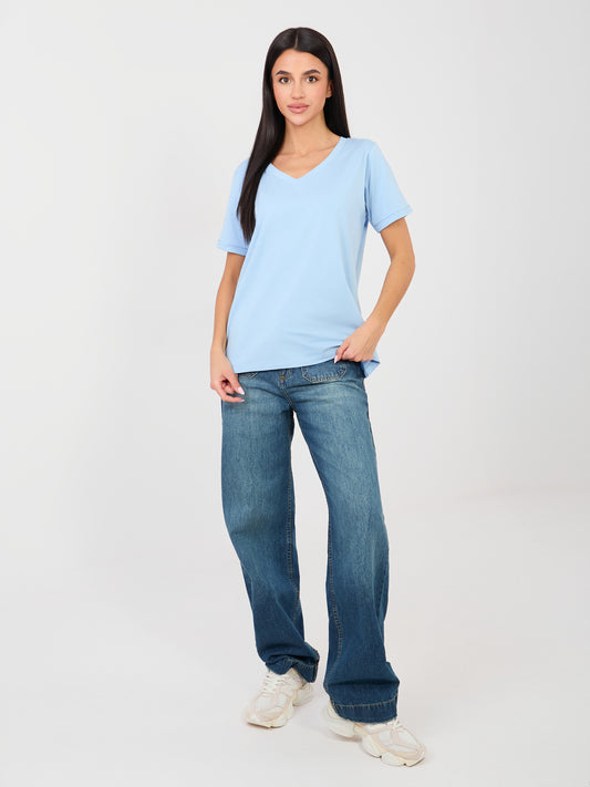 RUE PARIS Jasnoniebieski t-shirt basic z bawełny
