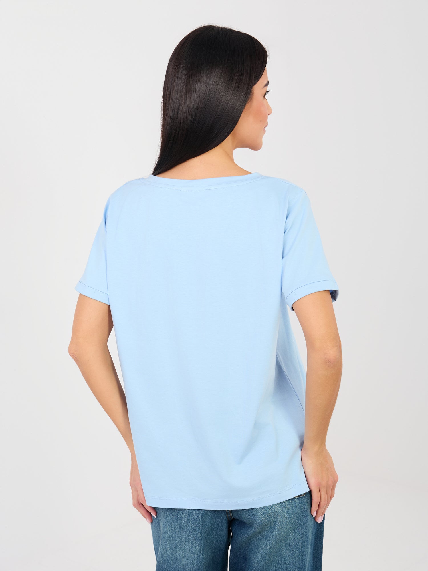 RUE PARIS Jasnoniebieski t-shirt basic z bawełny