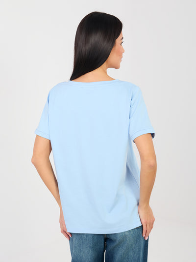 RUE PARIS Jasnoniebieski t-shirt basic z bawełny