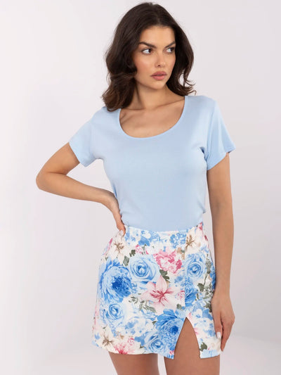 RUE PARIS Jasnoniebieski t-shirt basic o dopasowanym kroju