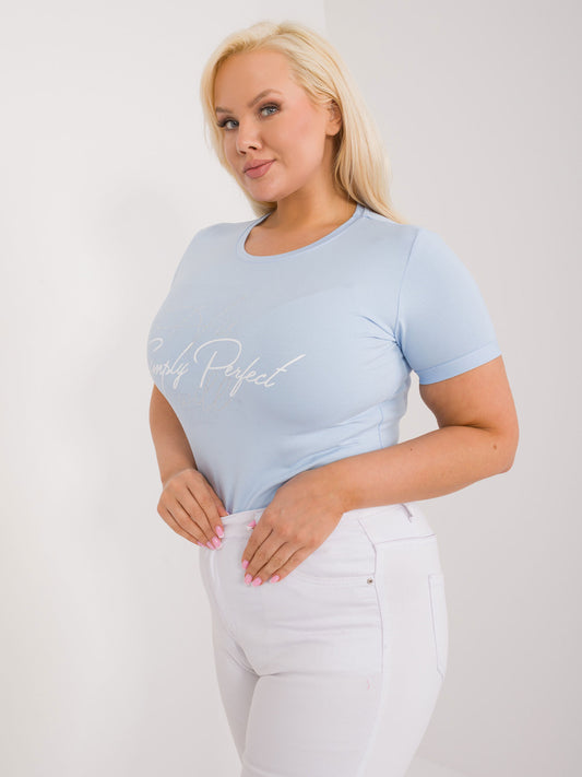 Jasnoniebieski t-shirt plus size z okrągłym dekoltem