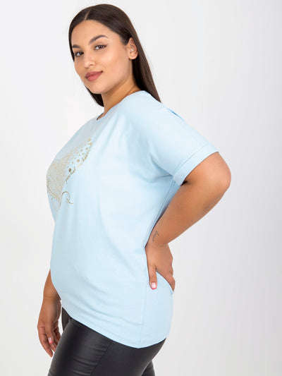 Jasnoniebieski t-shirt plus size z okrągłym dekoltem