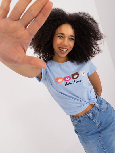 BASIC FEEL GOOD Jasnoniebieski t-shirt z napisem