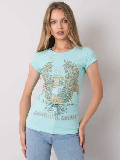 Jasnoniebieski t-shirt damski z aplikacją