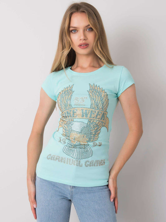 Jasnoniebieski t-shirt damski z aplikacją