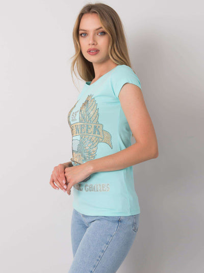 Jasnoniebieski t-shirt damski z aplikacją