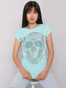 Jasnoniebieski t-shirt damski z czaszką