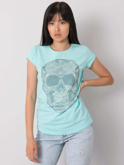 Jasnoniebieski t-shirt damski z czaszką
