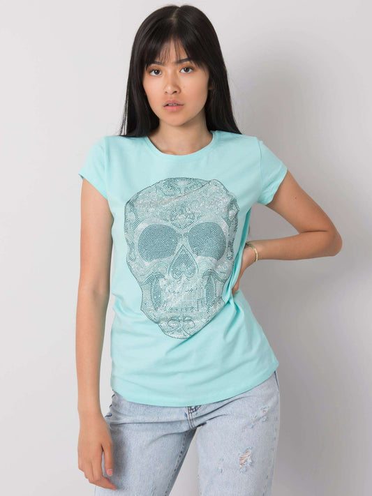 Jasnoniebieski t-shirt damski z czaszką