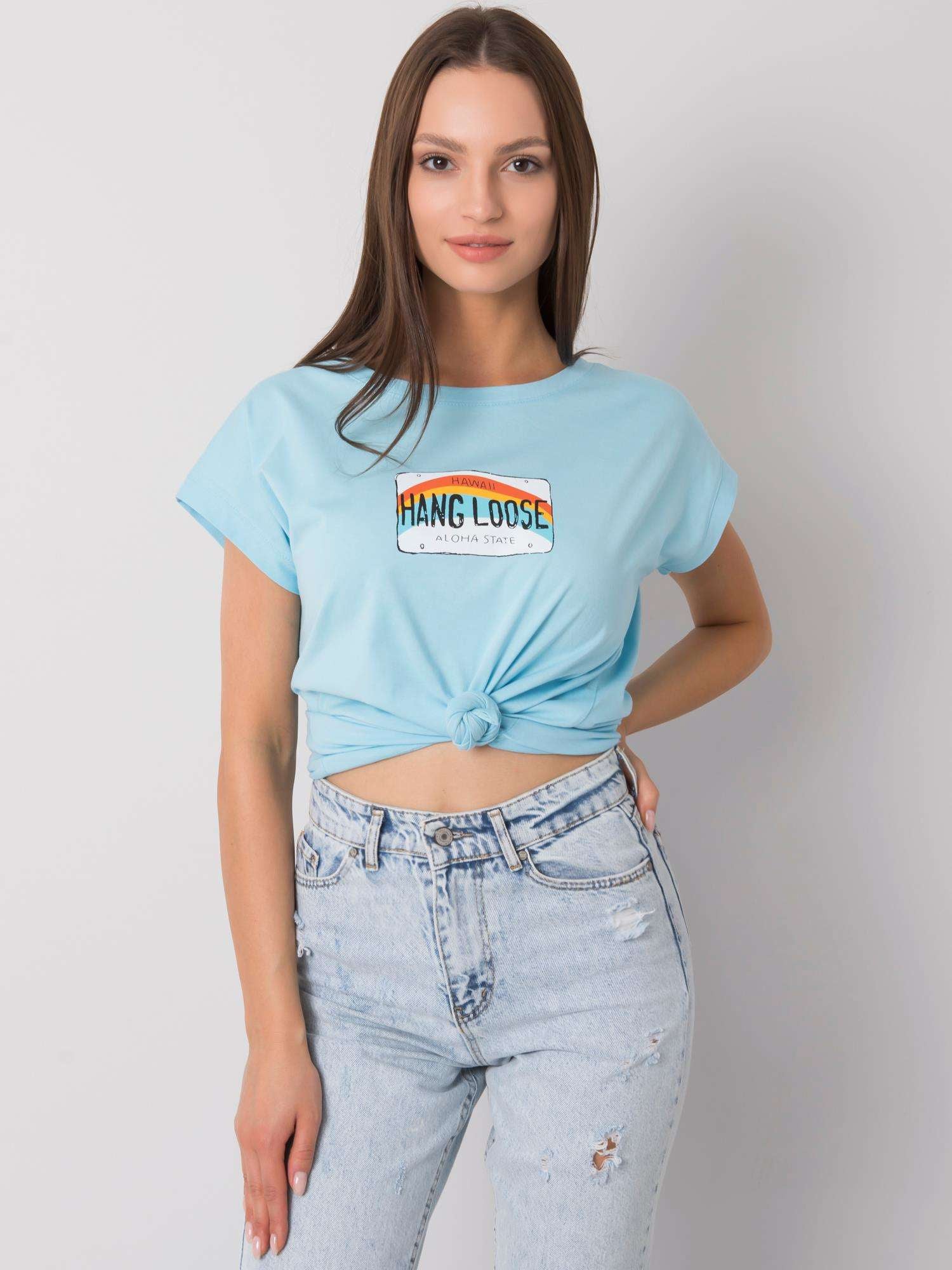 Jasnoniebieski bawełniany t-shirt damski