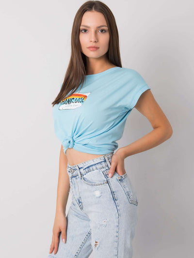 Jasnoniebieski bawełniany t-shirt damski
