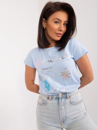 BASIC FEEL GOOD Jasnoniebieski t-shirt z bawełny