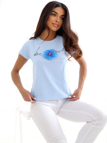 BASIC FEEL GOOD Jasnoniebieski t-shirt z cyrkoniami