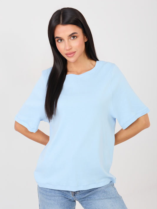 RUE PARIS Jasnoniebieski t-shirt z okrągłym dekoltem