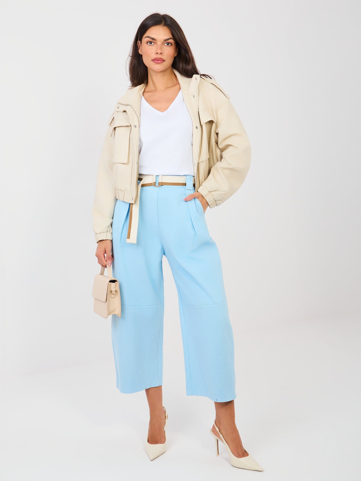 RUE PARIS Jasnoniebieskie jeansowe spodnie typu culotte