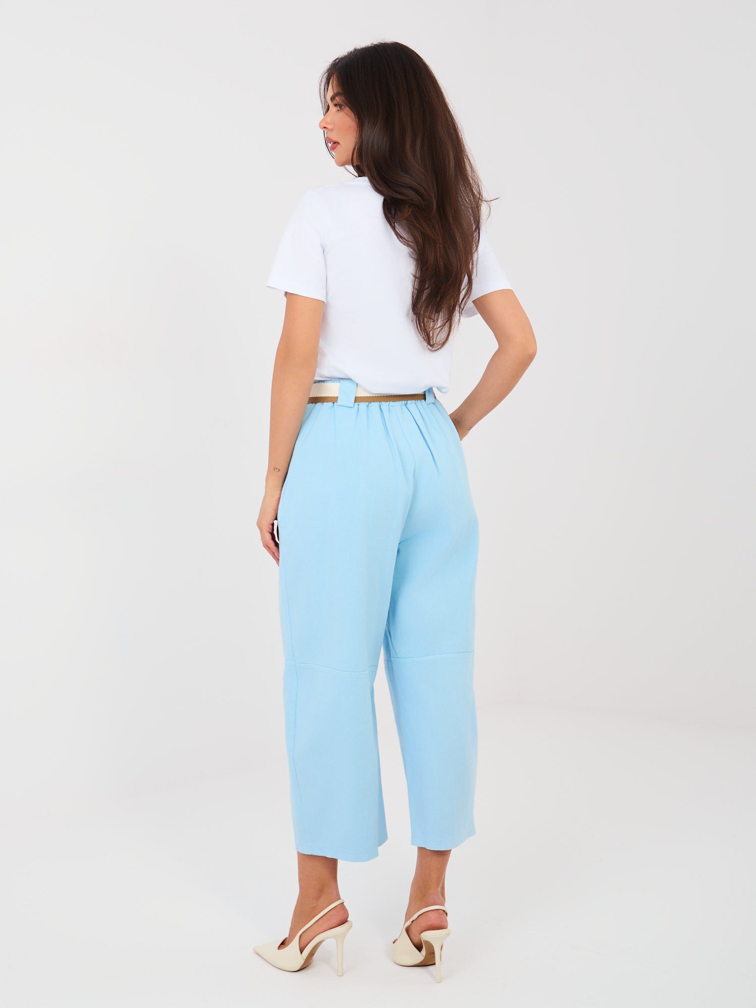 RUE PARIS Jasnoniebieskie jeansowe spodnie typu culotte