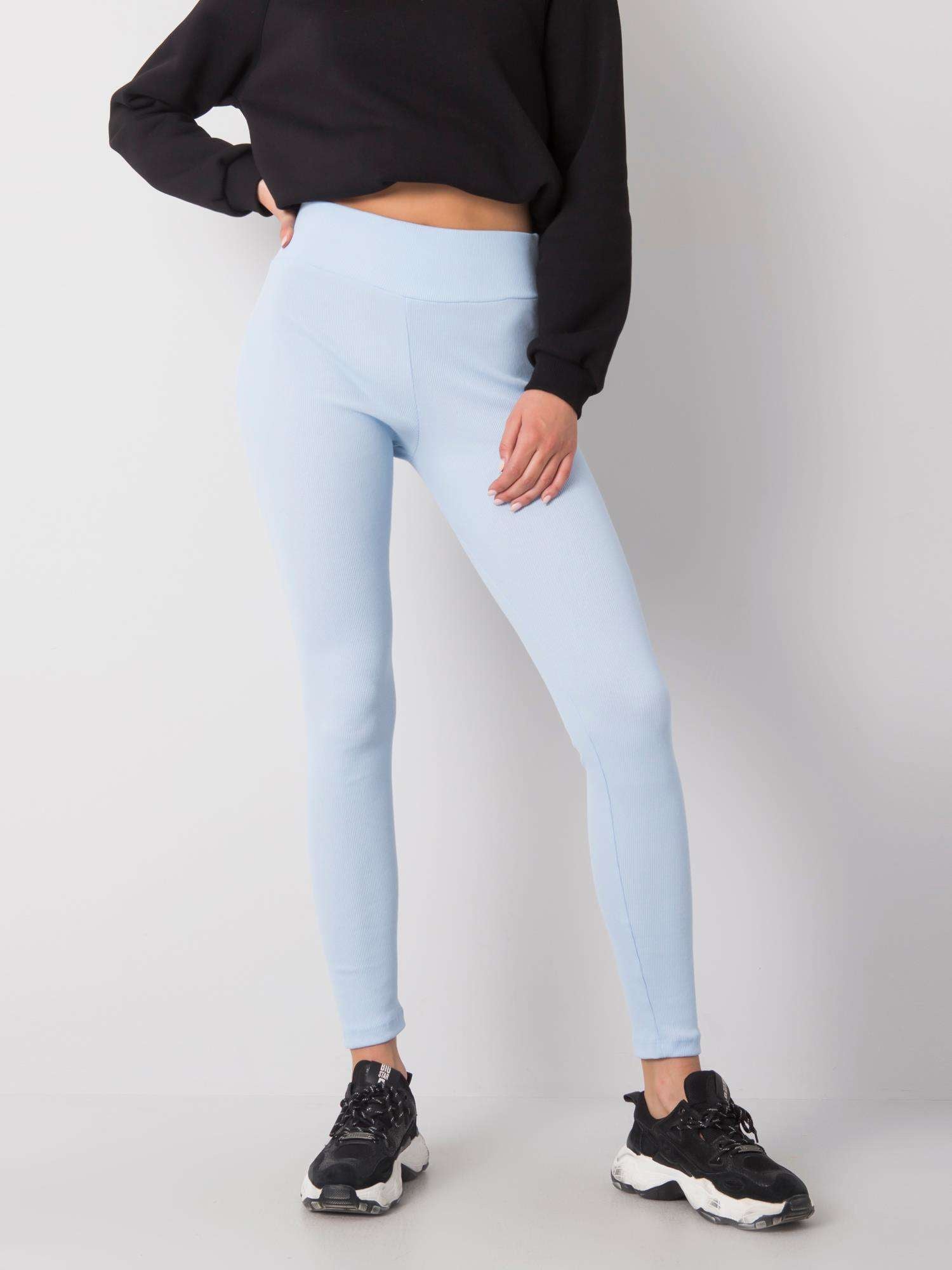 Jasnoniebieskie legginsy basic w prążek