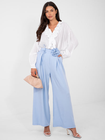 RUE PARIS Jasnoniebieskie eleganckie spodnie wide leg