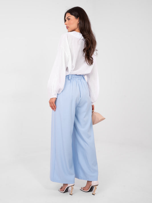 RUE PARIS Jasnoniebieskie eleganckie spodnie wide leg