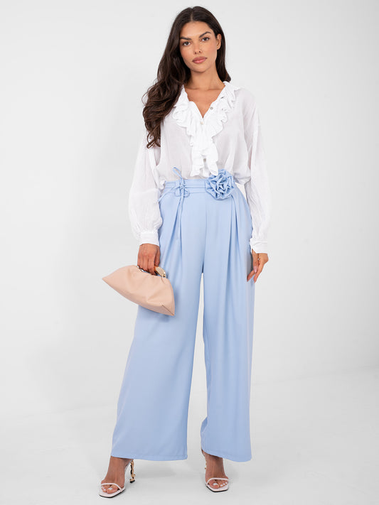 RUE PARIS Jasnoniebieskie eleganckie spodnie wide leg