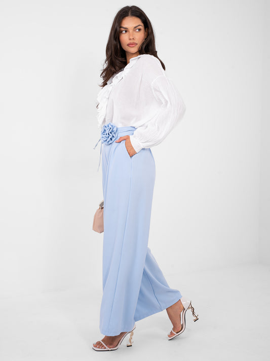 RUE PARIS Jasnoniebieskie eleganckie spodnie wide leg