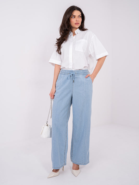 SUBLEVEL Jasnoniebieskie jeansy wide leg z przeszyciami