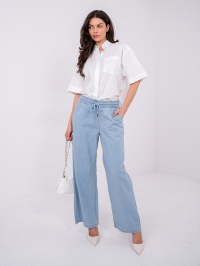 SUBLEVEL Jasnoniebieskie jeansy wide leg z przeszyciami
