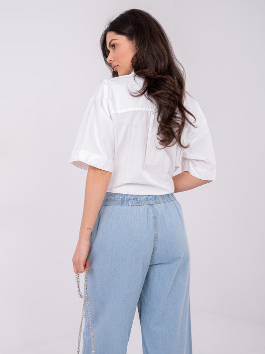 SUBLEVEL Jasnoniebieskie jeansy wide leg z przeszyciami