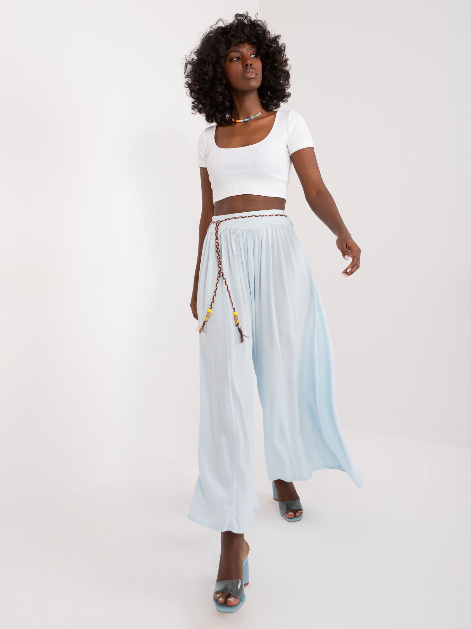 Jasnoniebieskie letnie spodnie wide leg OCH BELLA