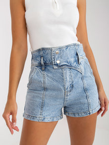 Niebieskie szorty jeansowe damskie high waist z efektem sprania
