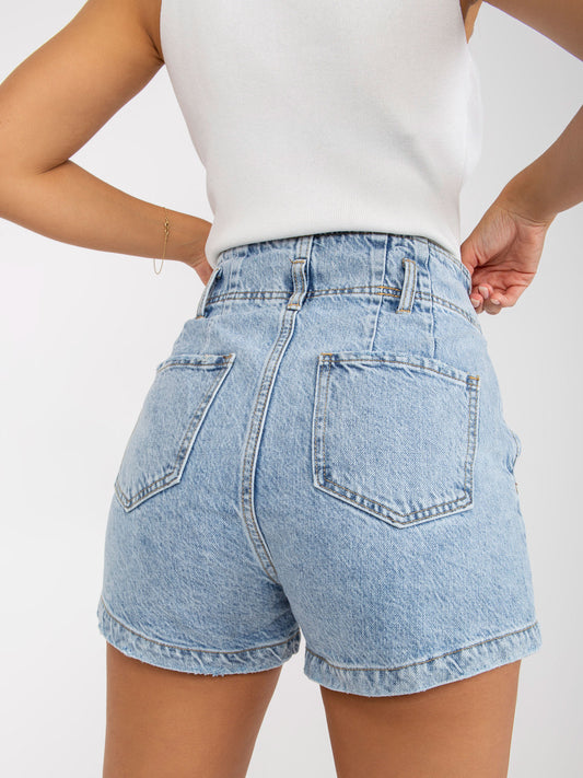 Niebieskie szorty jeansowe damskie high waist z efektem sprania