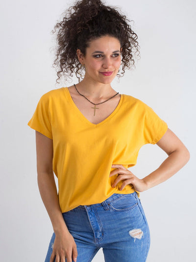 Bawełniany t-shirt V-neck jasnopomarańczowy