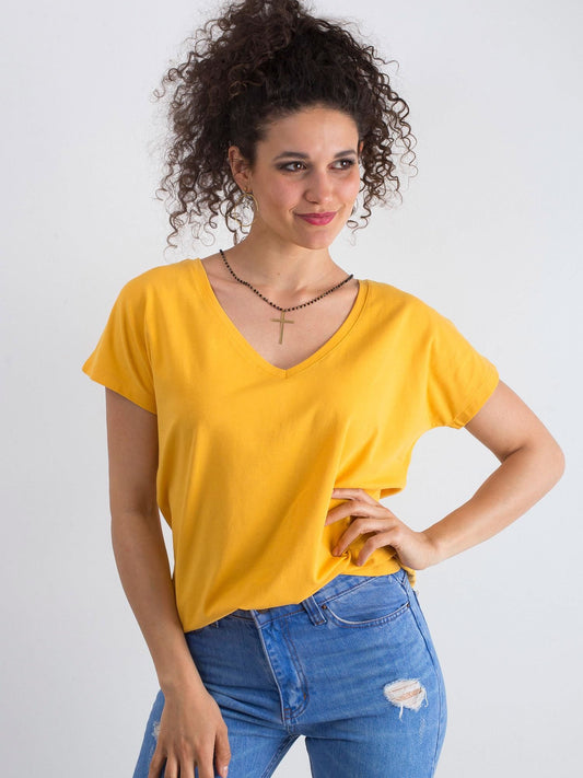Bawełniany t-shirt V-neck jasnopomarańczowy