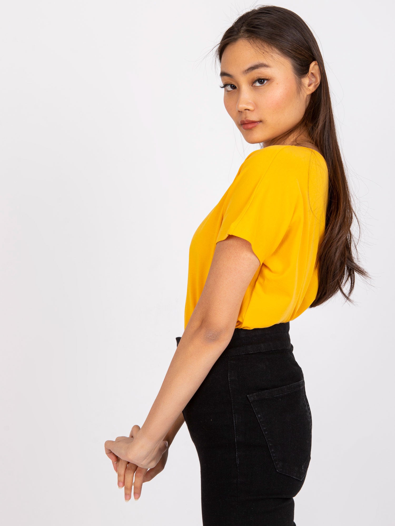 Bawełniany t-shirt V-neck jasnopomarańczowy