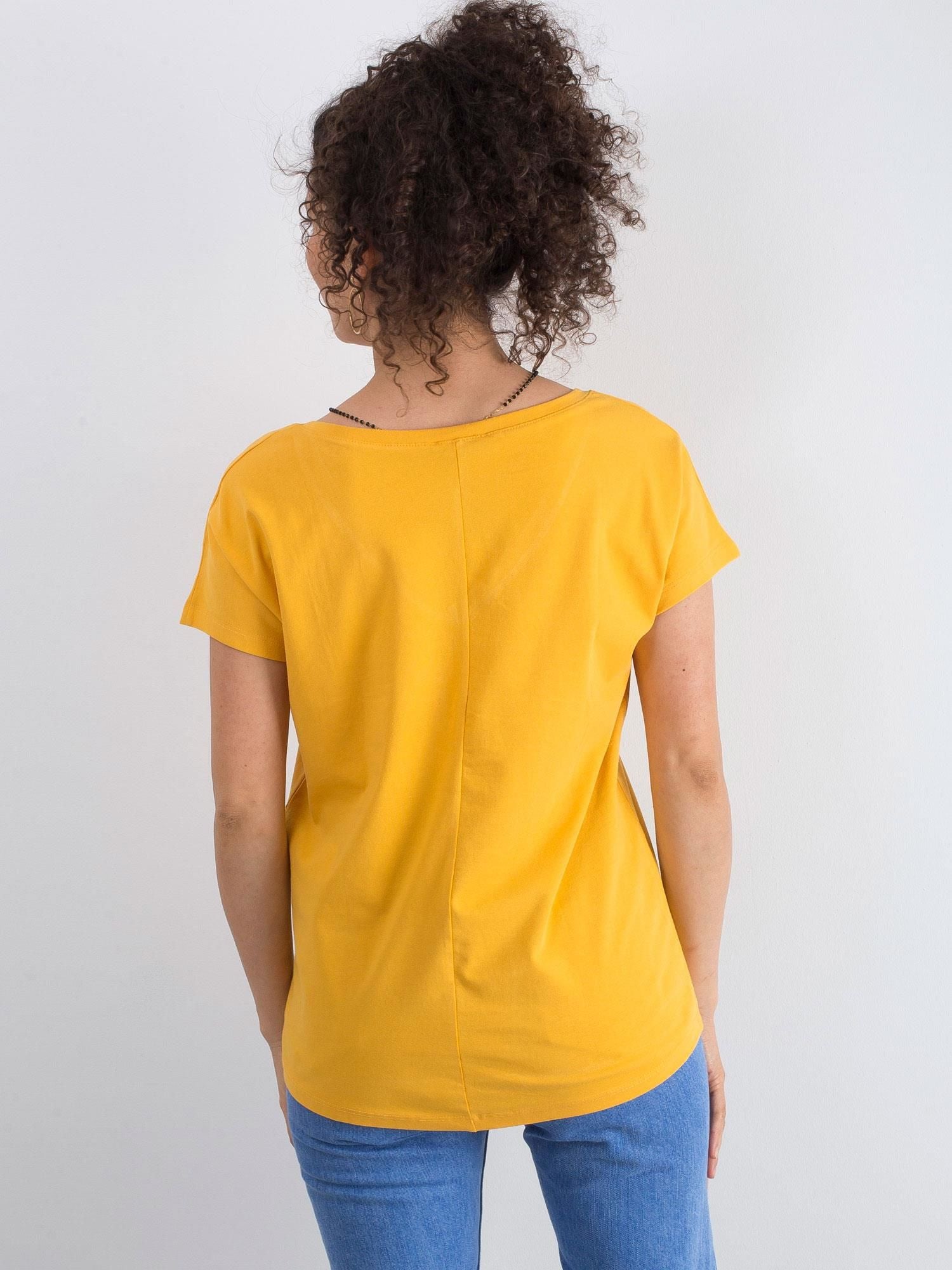 Bawełniany t-shirt V-neck jasnopomarańczowy