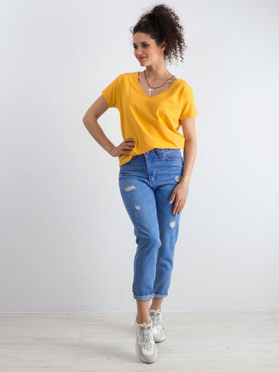 Bawełniany t-shirt V-neck jasnopomarańczowy
