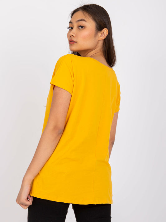 Bawełniany t-shirt V-neck jasnopomarańczowy