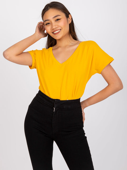 Bawełniany t-shirt V-neck jasnopomarańczowy
