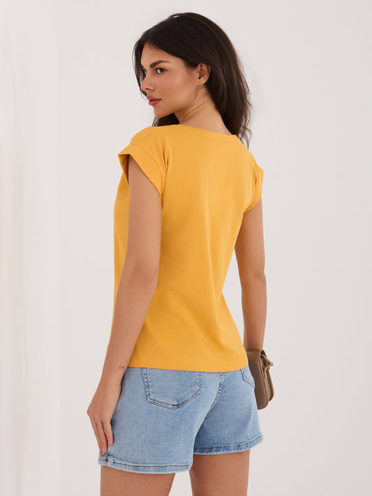 RUE PARIS Jasnopomarańczowy t-shirt jednokolorowy