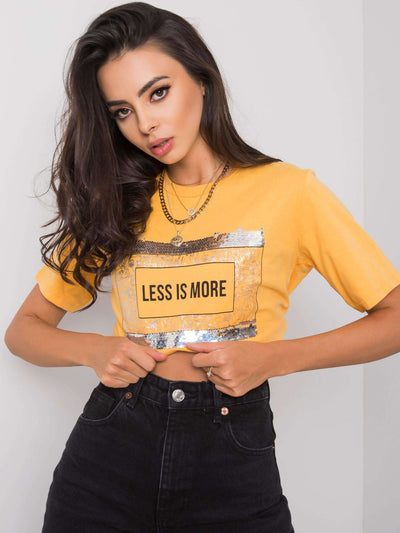 Jasnopomarańczowy t-shirt damski z napisem