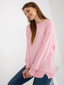 Jasnoróżowa bluza basic bez kaptura z rozcięciami
