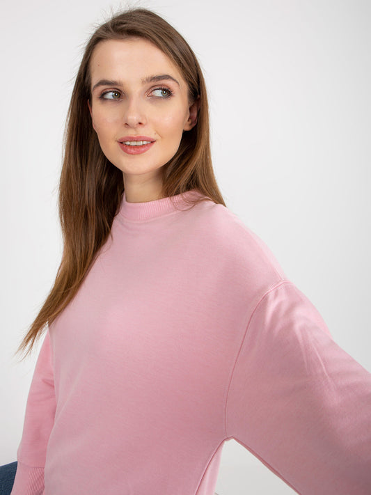 Jasnoróżowa bluza basic bez kaptura z rozcięciami