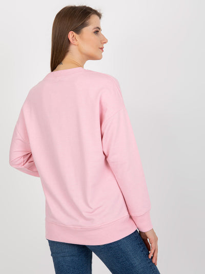 Jasnoróżowa bluza basic bez kaptura z rozcięciami