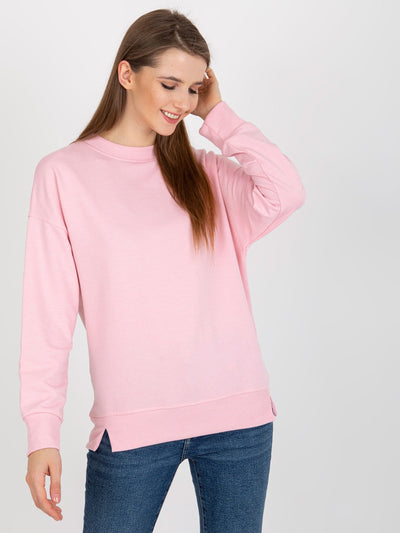 Jasnoróżowa bluza basic bez kaptura z rozcięciami