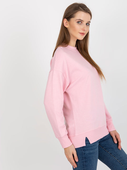 Jasnoróżowa bluza basic bez kaptura z rozcięciami